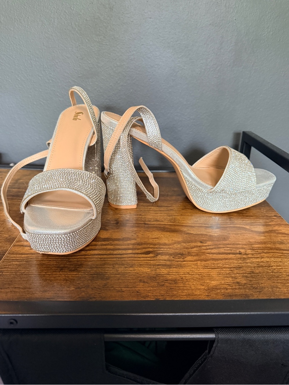 Platform Crystal Evening Sandals in Silver